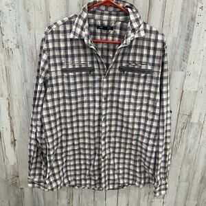 John Varvatos Gray and White Plaid Casual Button Down Shirt
